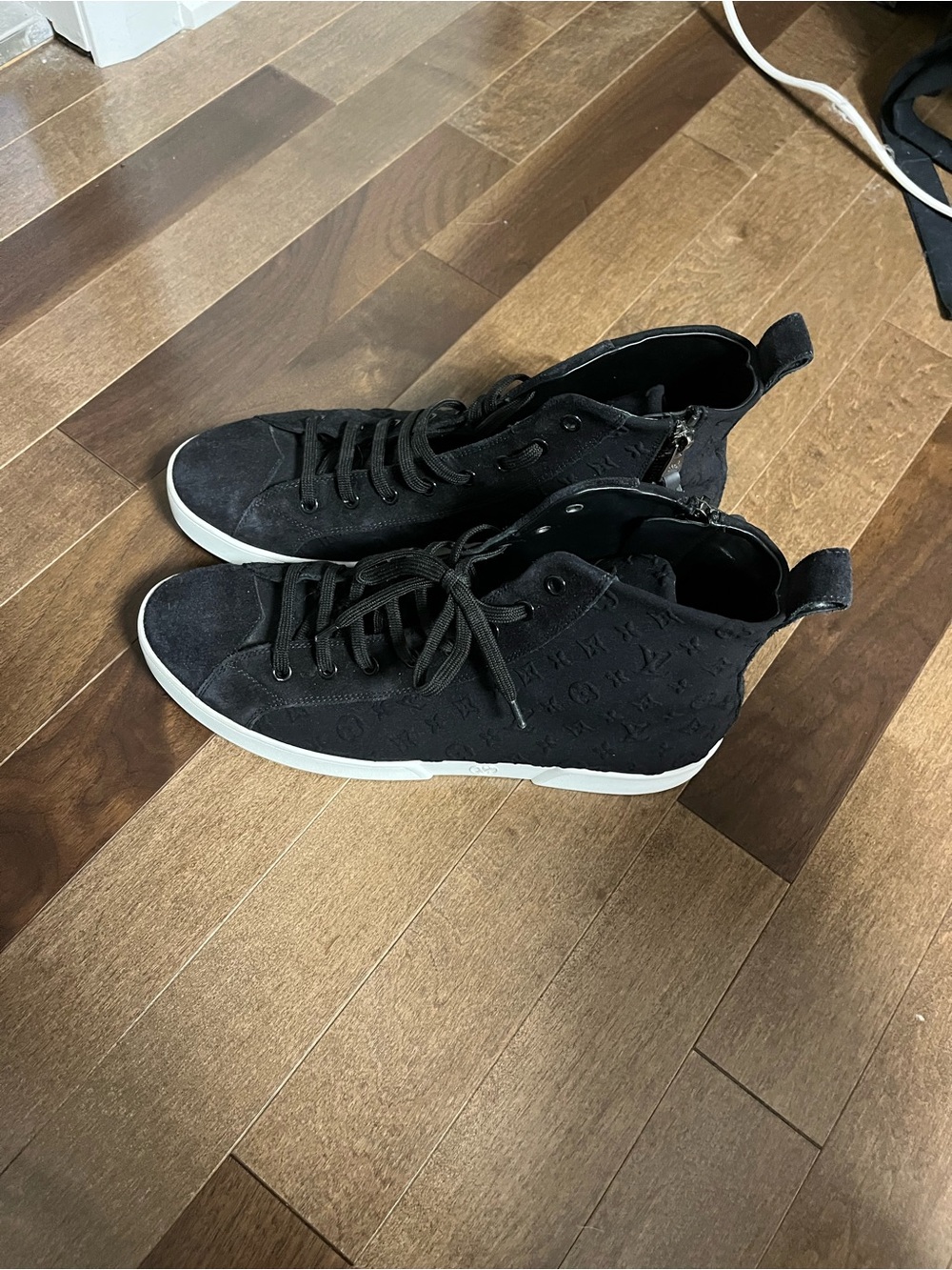 Louis Vuitton Black High-Top Sneakers with White Sole Accents